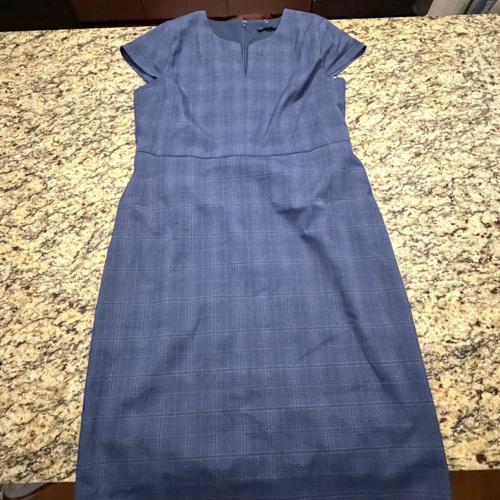 NEW Banana Republic Womens Blue Plaid Sheath Dress Notch Neck Short Sleeve 14 ws